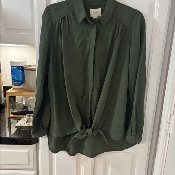 Maeve Olive Tie-Front Blouse - Picture 2 of 6